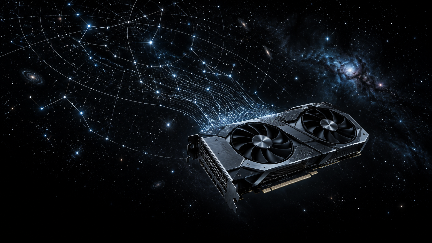 Concept illustration of a GPU surrounded by a mapped star field